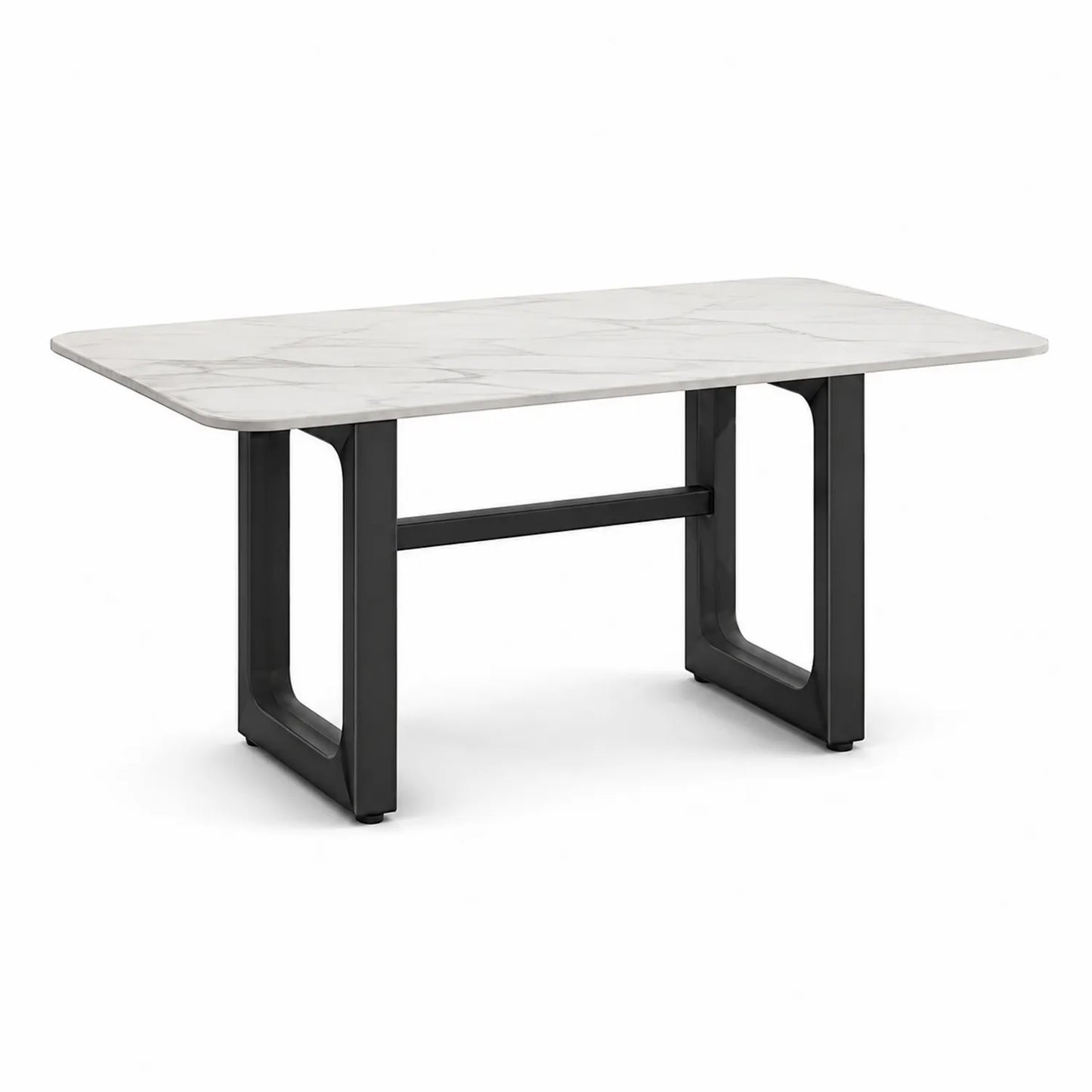 Stół do jadalni 160 cm x 80 cm x 75 cm blat spiek kwarcowy marmurowy biały stalowa rama czarna