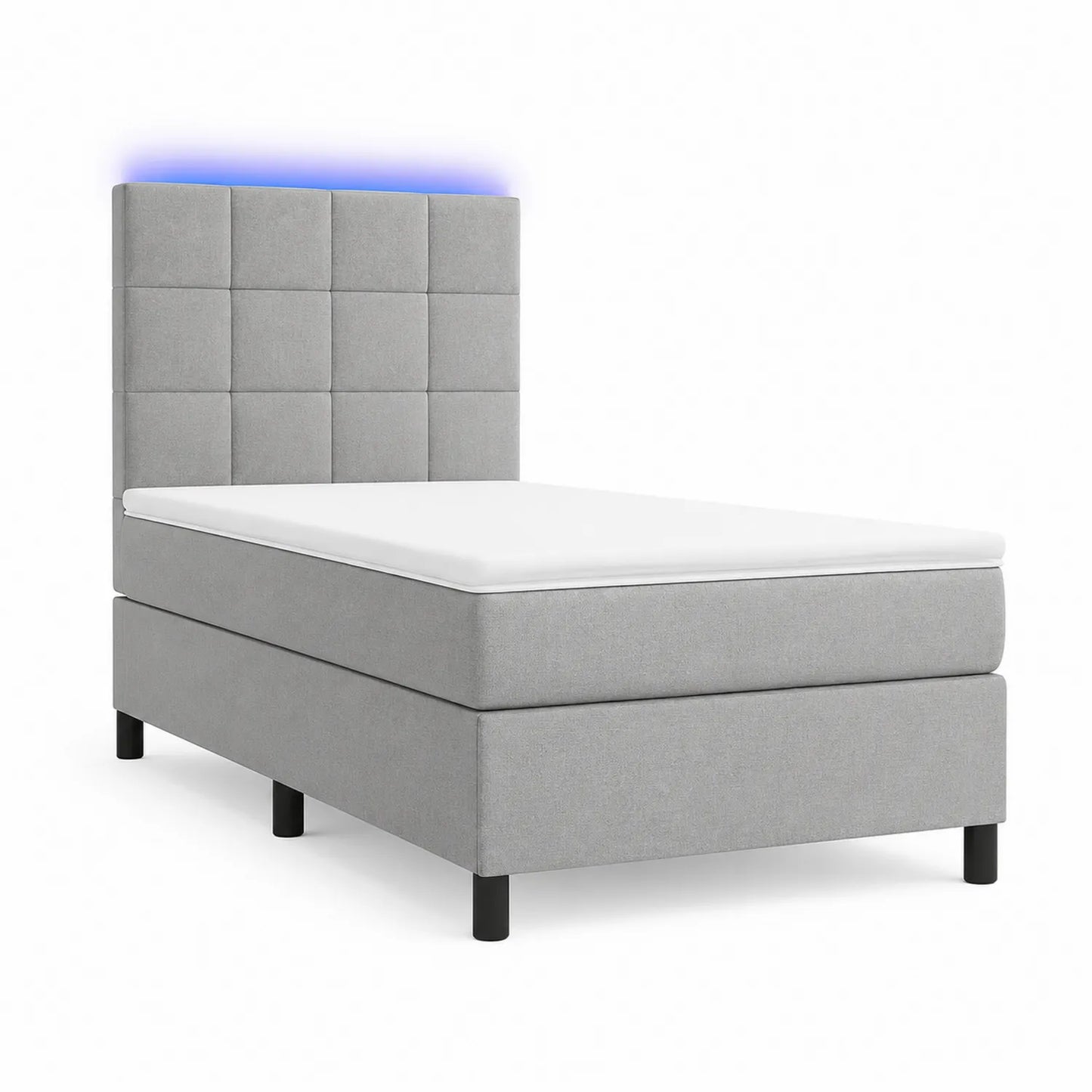 Łóżko tapicerowane 90 cm x 200 cm z LED MDF tkanina poliestrowa prostokątne szare pikowany zagłówek
