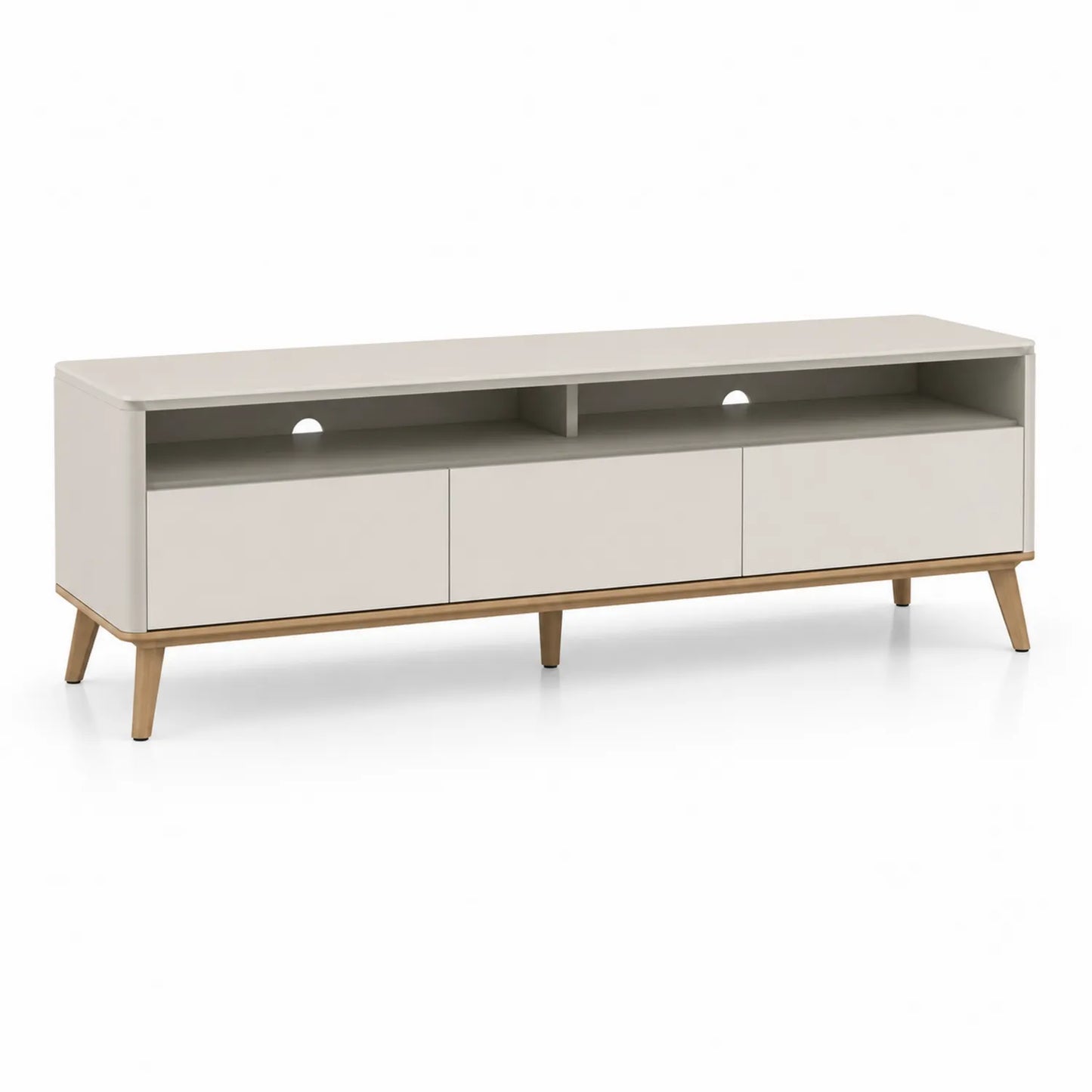 Szafka RTV 180 cm x 40 cm x 50 cm MDF prostokątna kremowa z otwartymi półkami i drewnianymi nogami