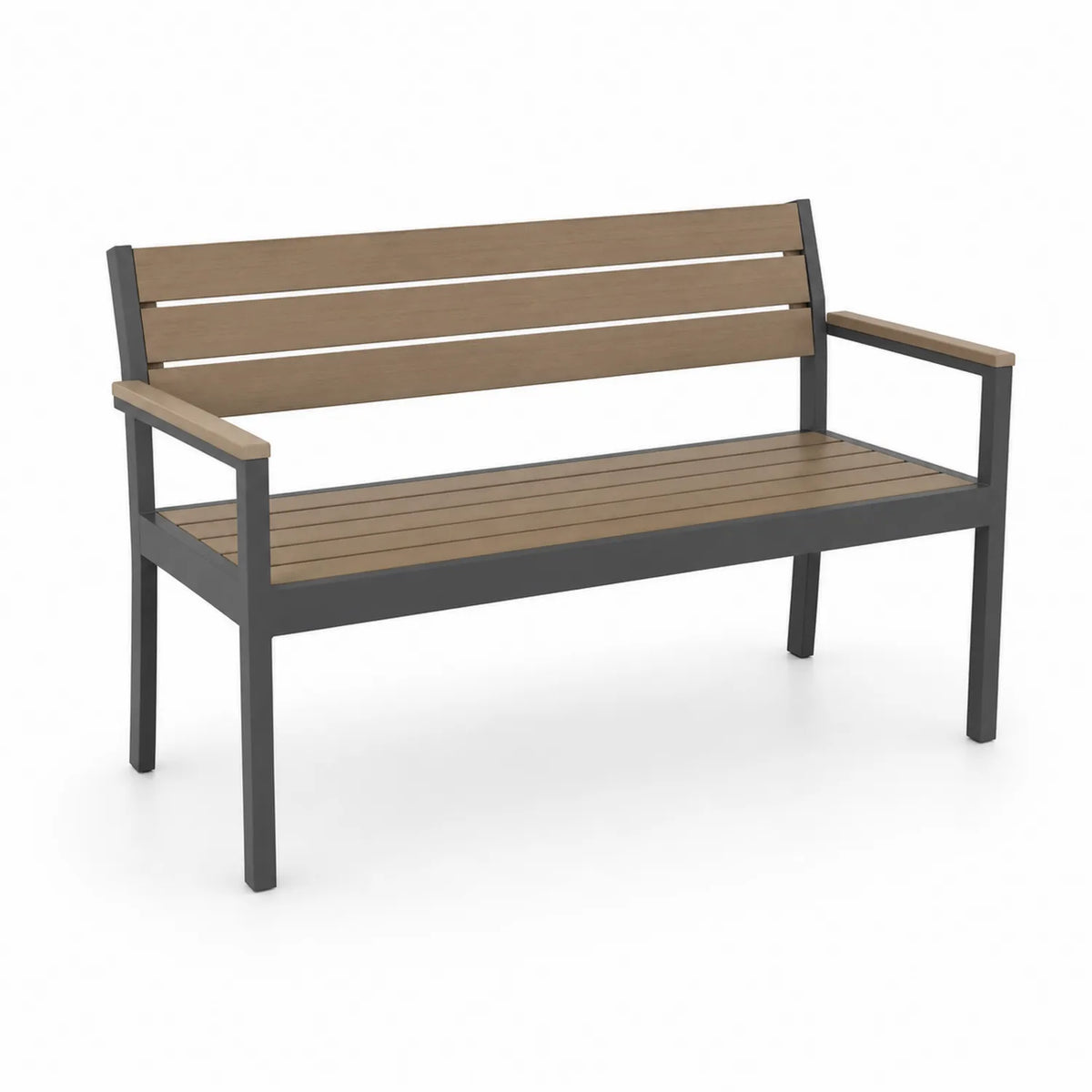 Ławka ogrodowa z oparciem 120 cm x 60 cm x 80 cm stalowa rama drewno listwowe ciemnoszara naturalne drewno