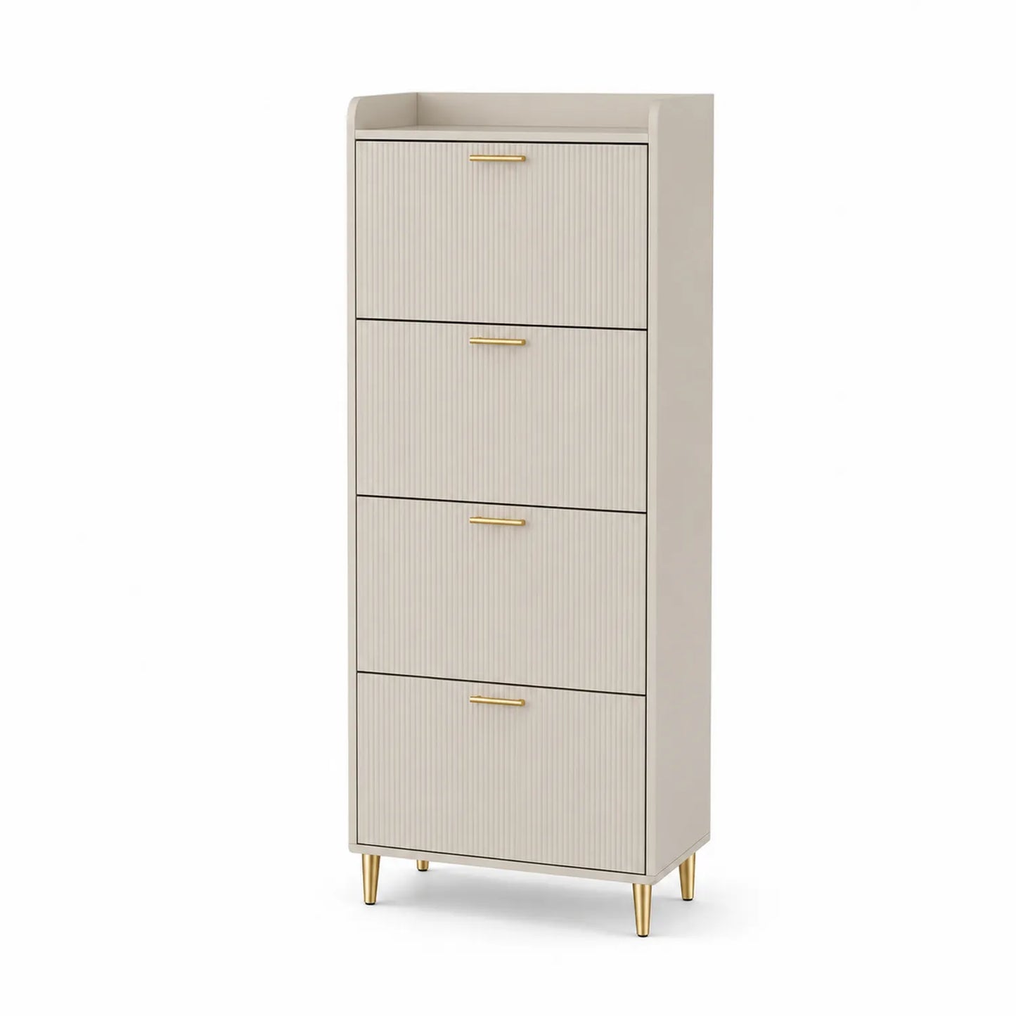 Szafka na buty 60 cm x 24 cm x 120 cm MDF laminowany beżowy złoty 4 uchylne fronty metalowe nogi