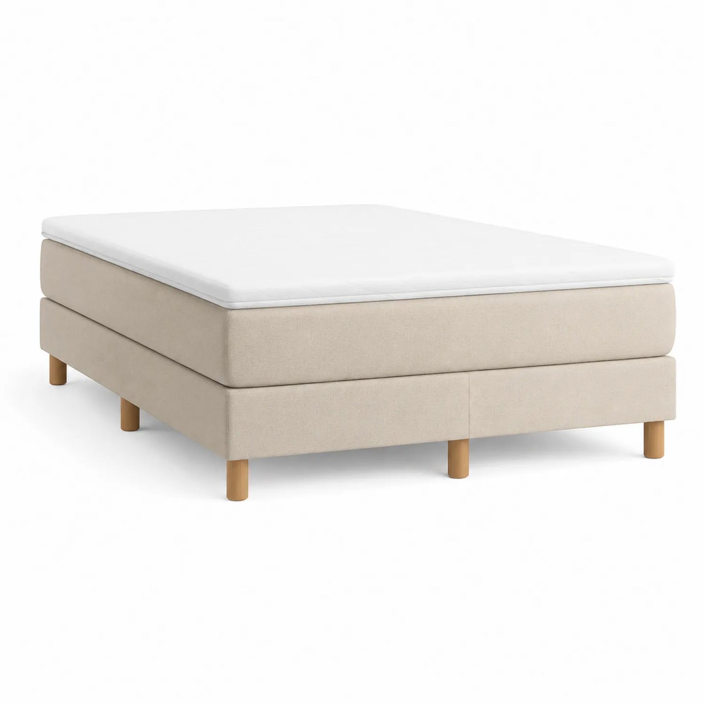 Łóżko tapicerowane kontynentalne 160 cm x 200 cm MDF drewno tkanina poliestrowa prostokątne beżowe z drewnianymi nogami