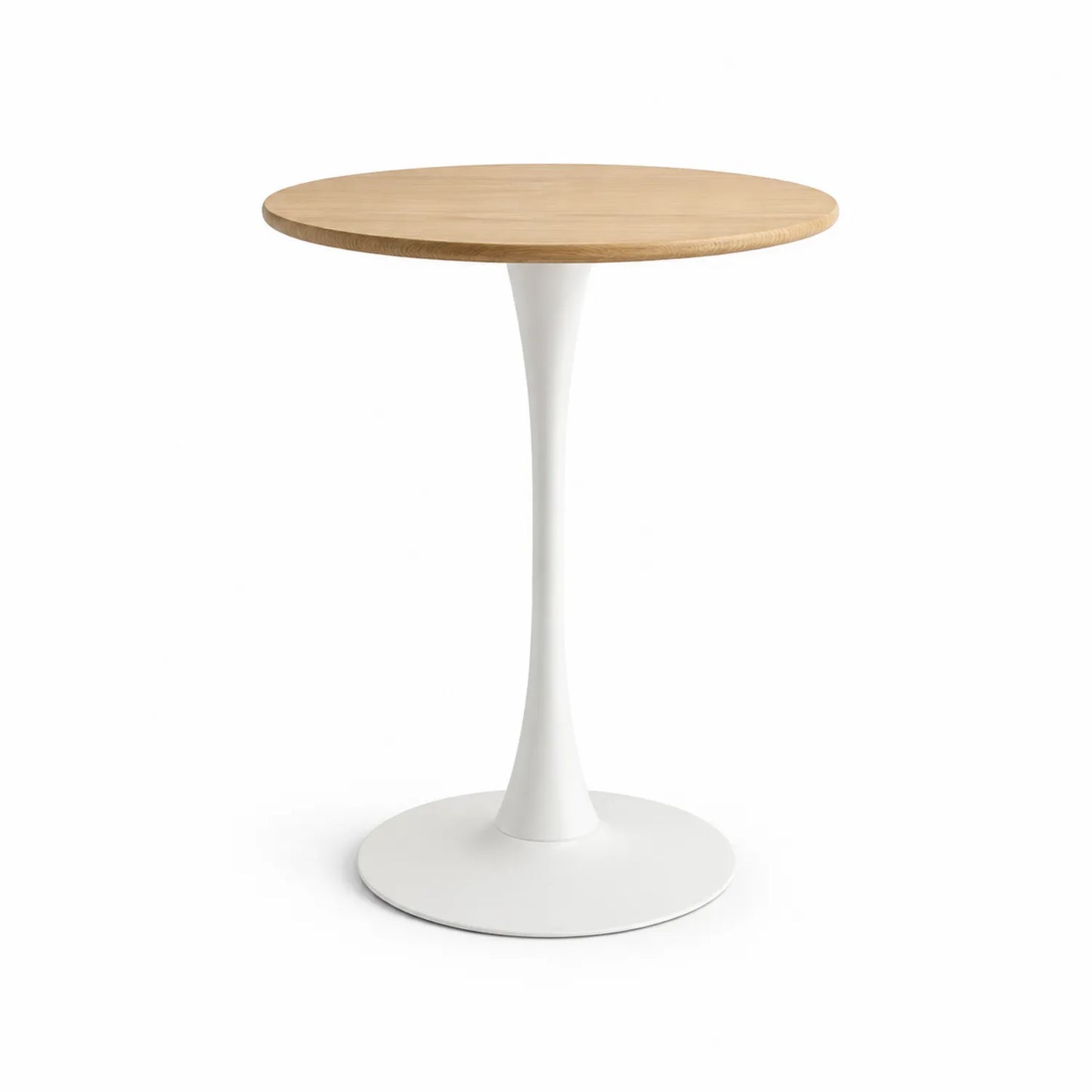 Stół do jadalni okrągły 70 cm x 75 cm MDF fornir dąb naturalny biały metalowa podstawa