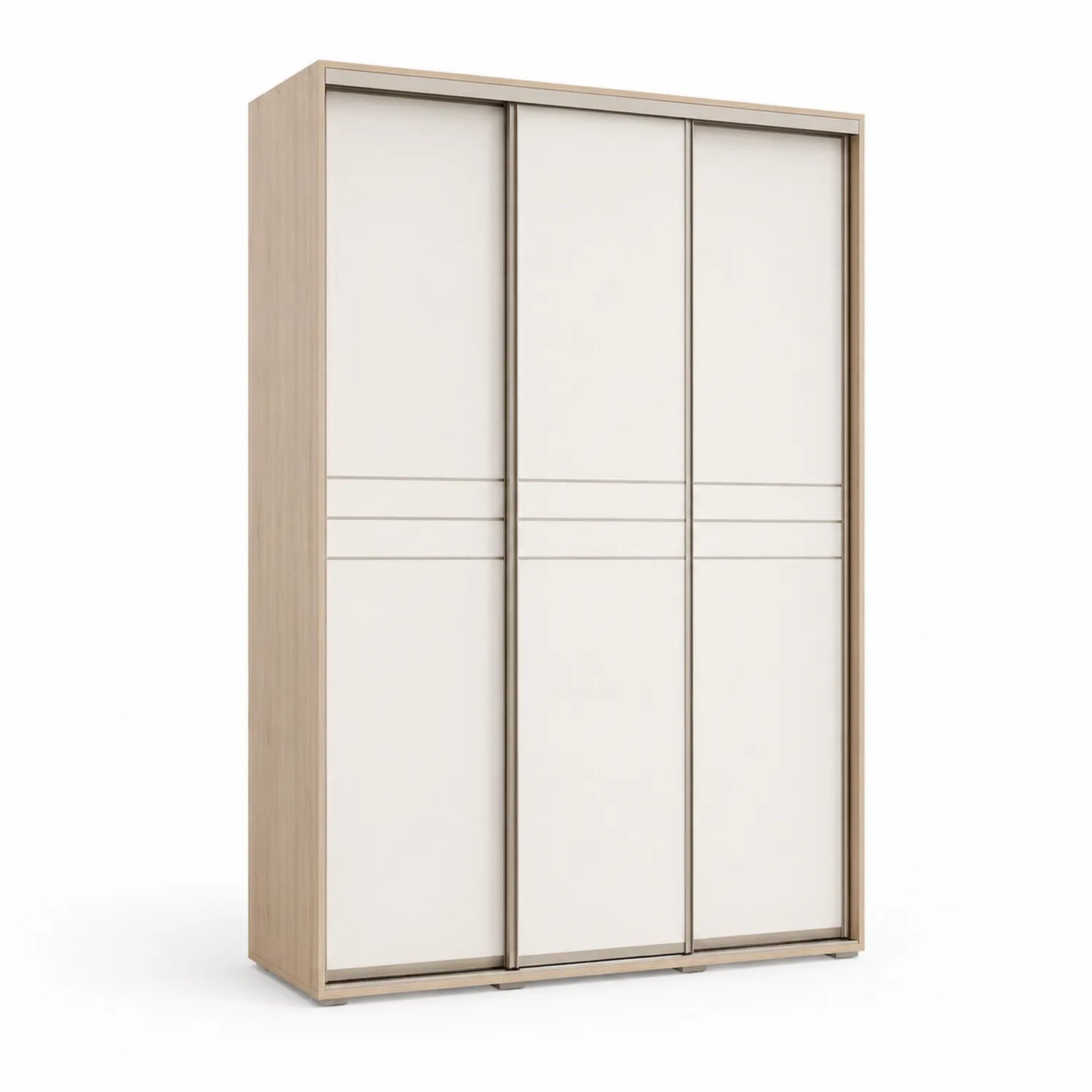 Szafa przesuwna 200 x 180 x 55 cm płyta MDF płyta wiórowa biały dekor dąb trzy drzwi przesuwne system aluminiowy