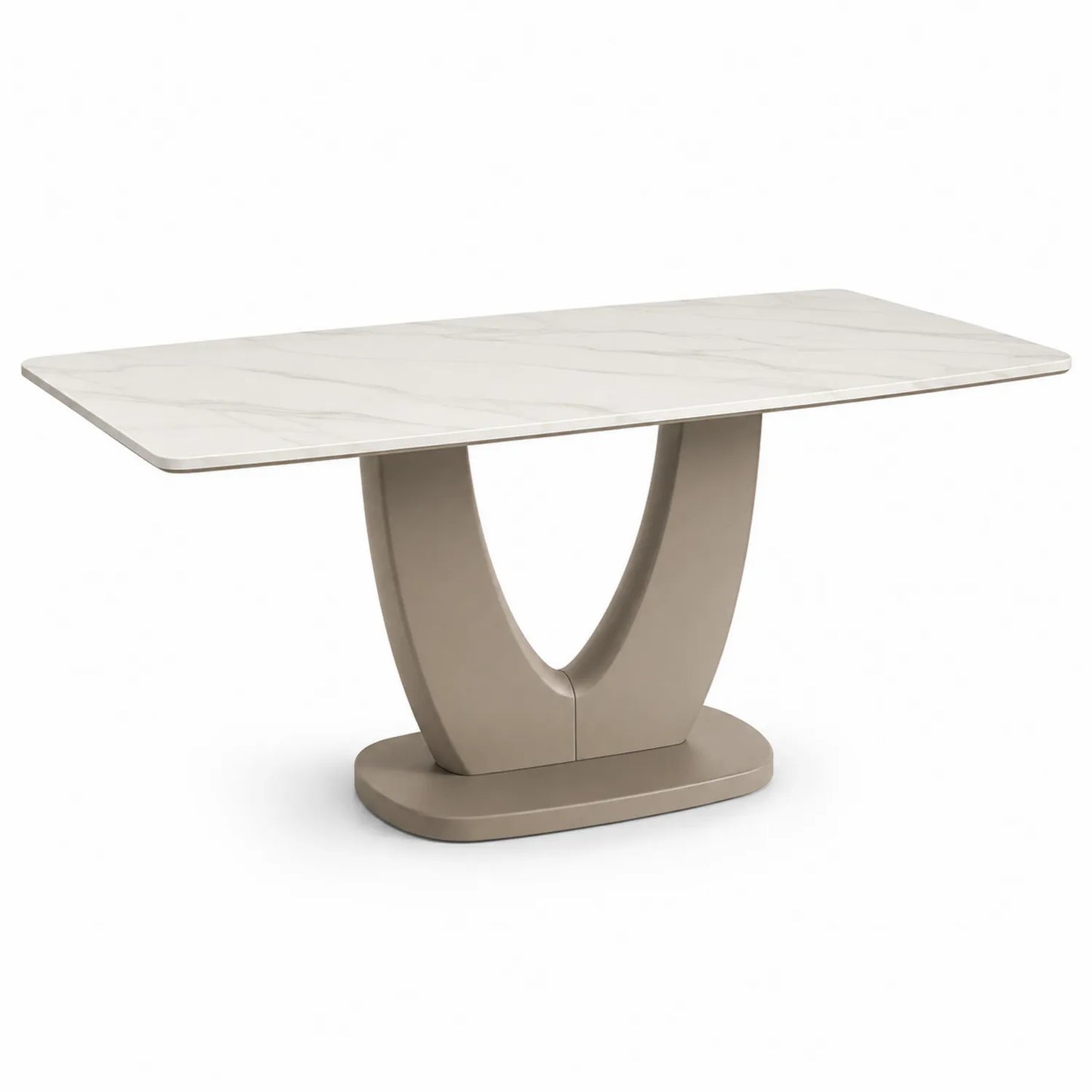 Stół prostokątny 160 x 80 x 75 cm z blatem ze spieku kamiennego biały wzór marmuru beżowa podstawa MDF