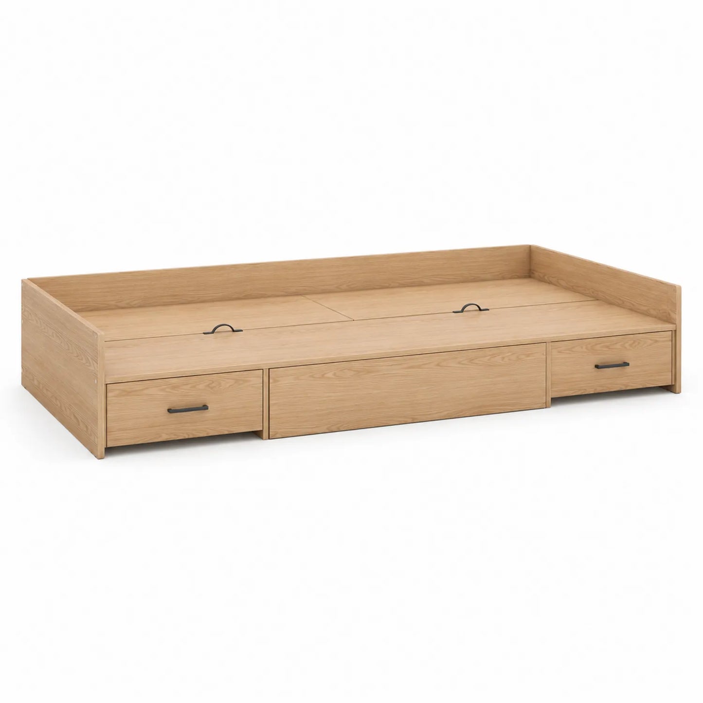 Łóżko z szufladami 90 cm x 200 cm płyta wiórowa laminowana prostokątne jasne drewno z bokami i schowkami