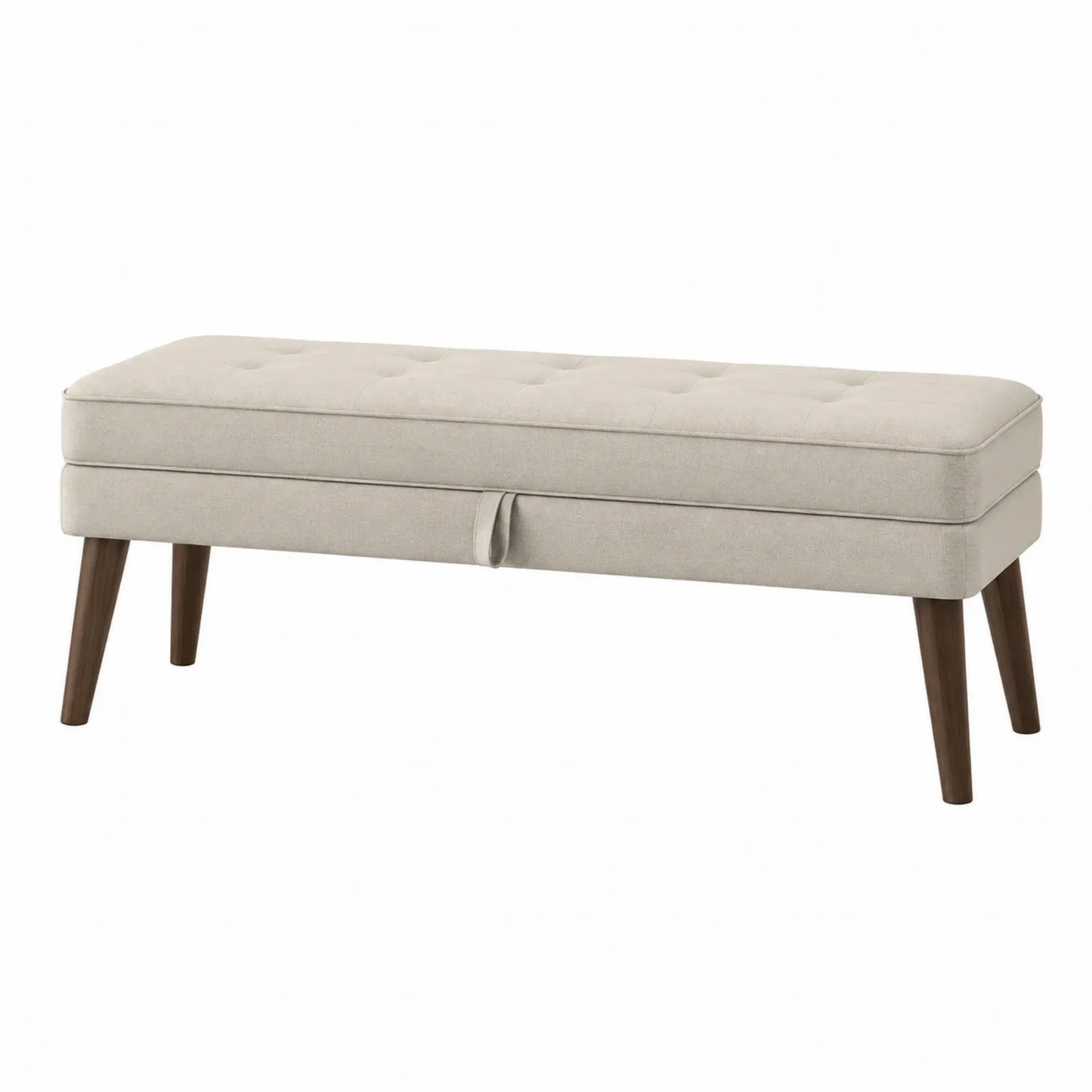 Ławka tapicerowana ze schowkiem 120 cm x 40 cm x 45 cm tkanina poliestrowa prostokątna beżowa pikowane siedzisko drewniane nogi