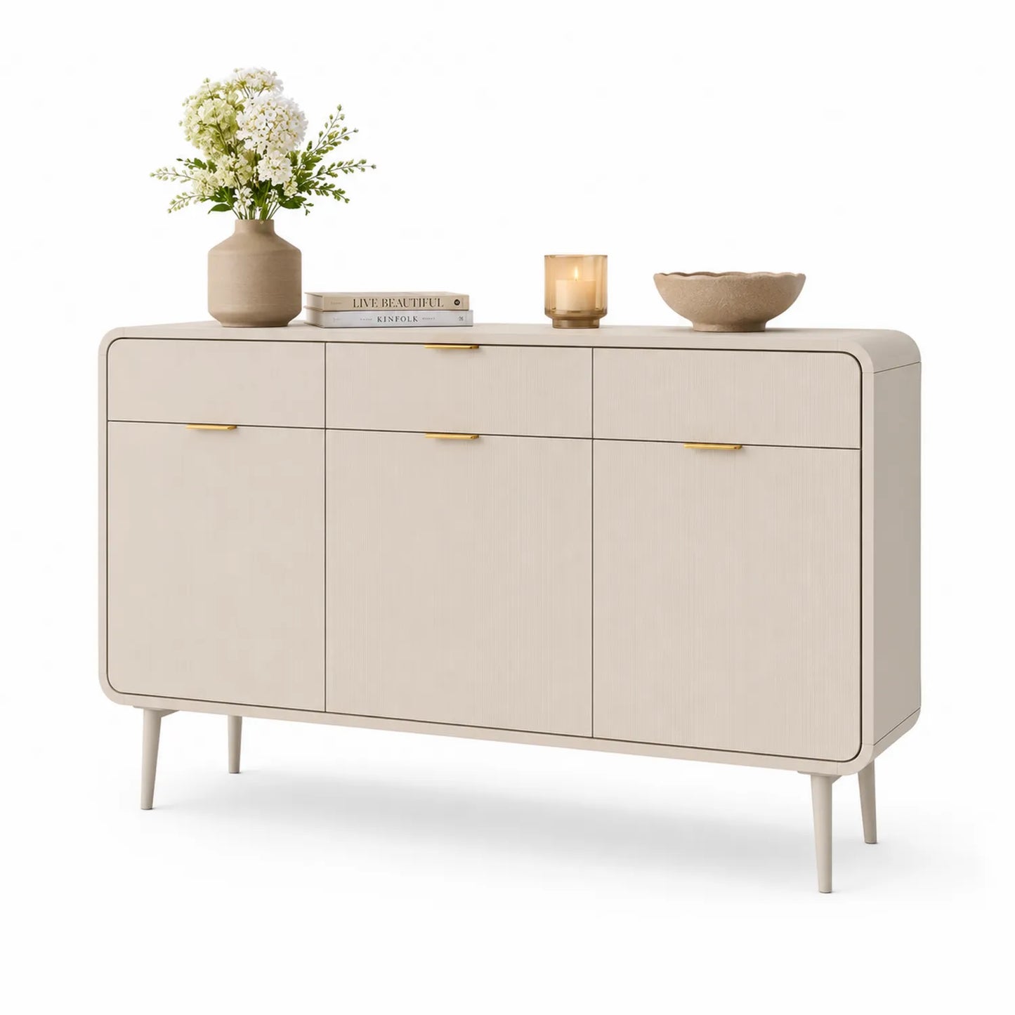 Szafka konsolowa 160 cm x 40 cm x 80 cm MDF beżowa kremowa złote uchwyty stojąca