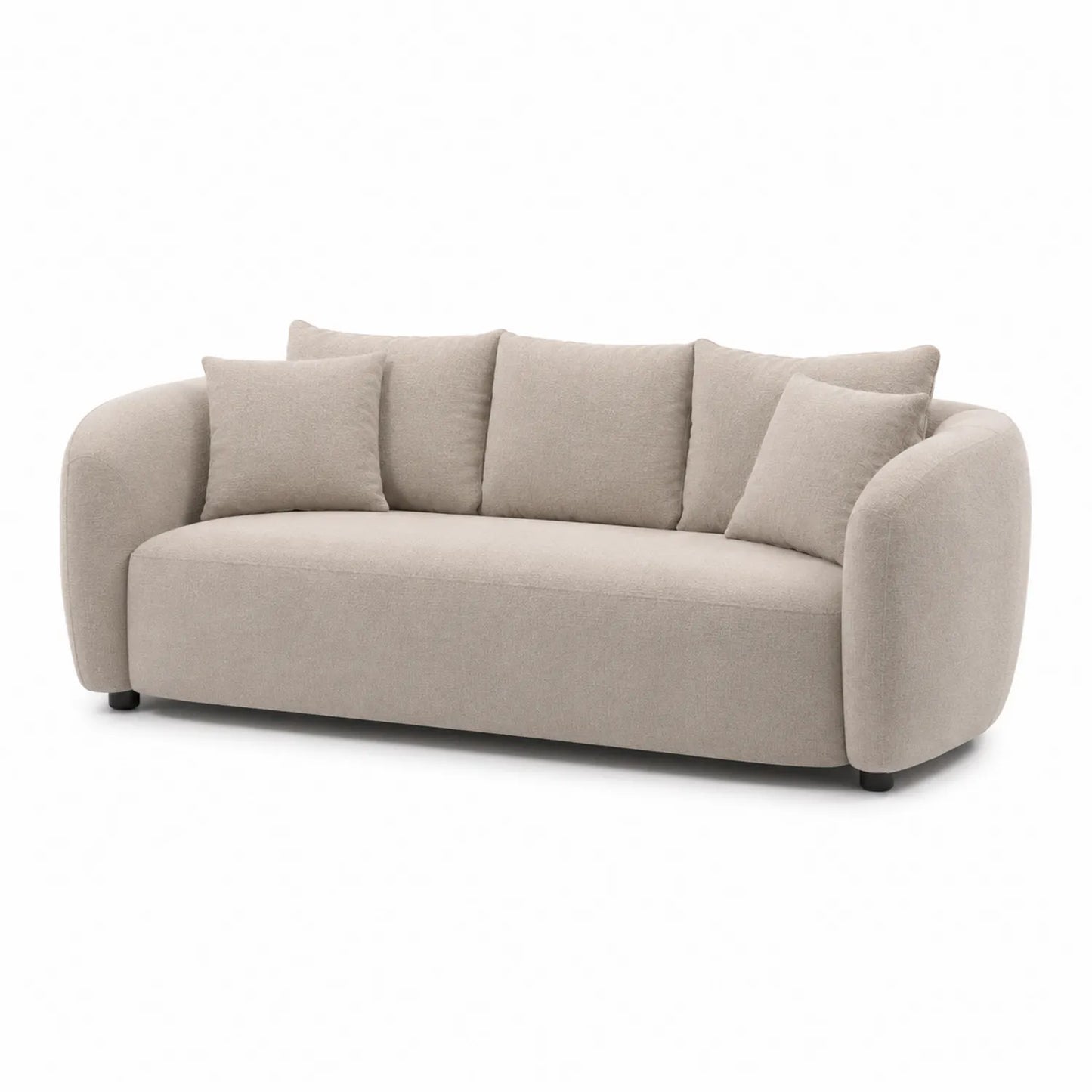 Sofa 3 osobowa tapicerowana 220x95x85 cm tkanina poliestrowa beżowa nowoczesna forma zaokrąglone podłokietniki