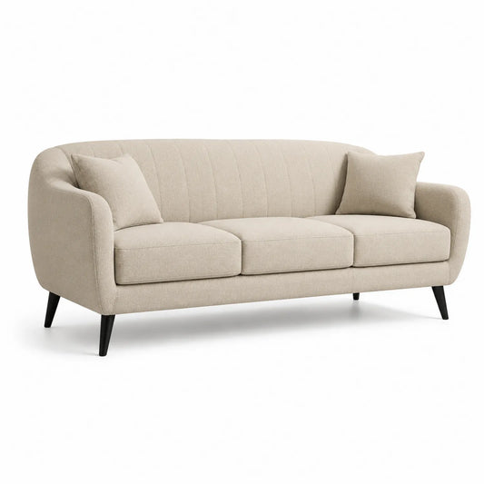 Sofa tapicerowana 3-osobowa 200 x 85 x 85 cm tkanina poliestrowa beżowa drewniane czarne nogi nowoczesna