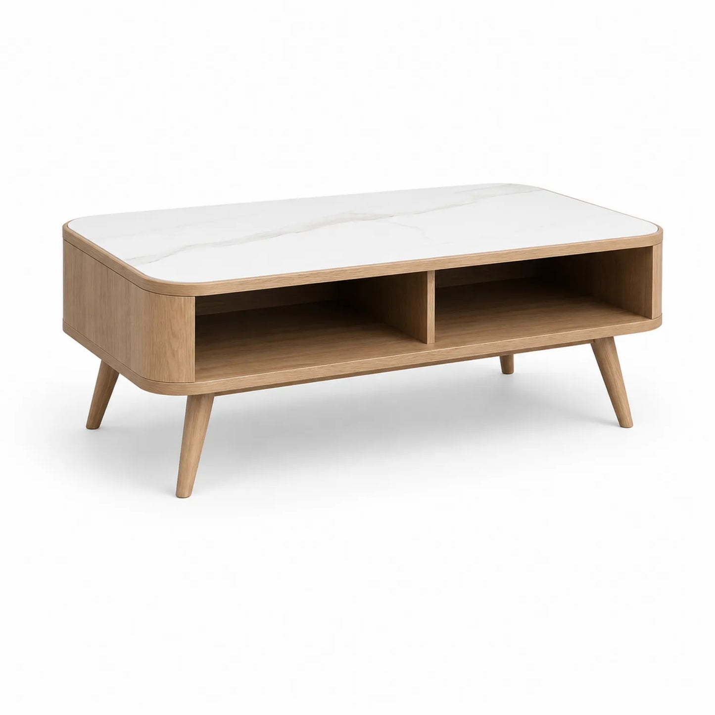 Stolik kawowy 110 cm x 55 cm x 45 cm płyta MDF laminowana prostokątny naturalne drewno biały blat z wzorem marmuru