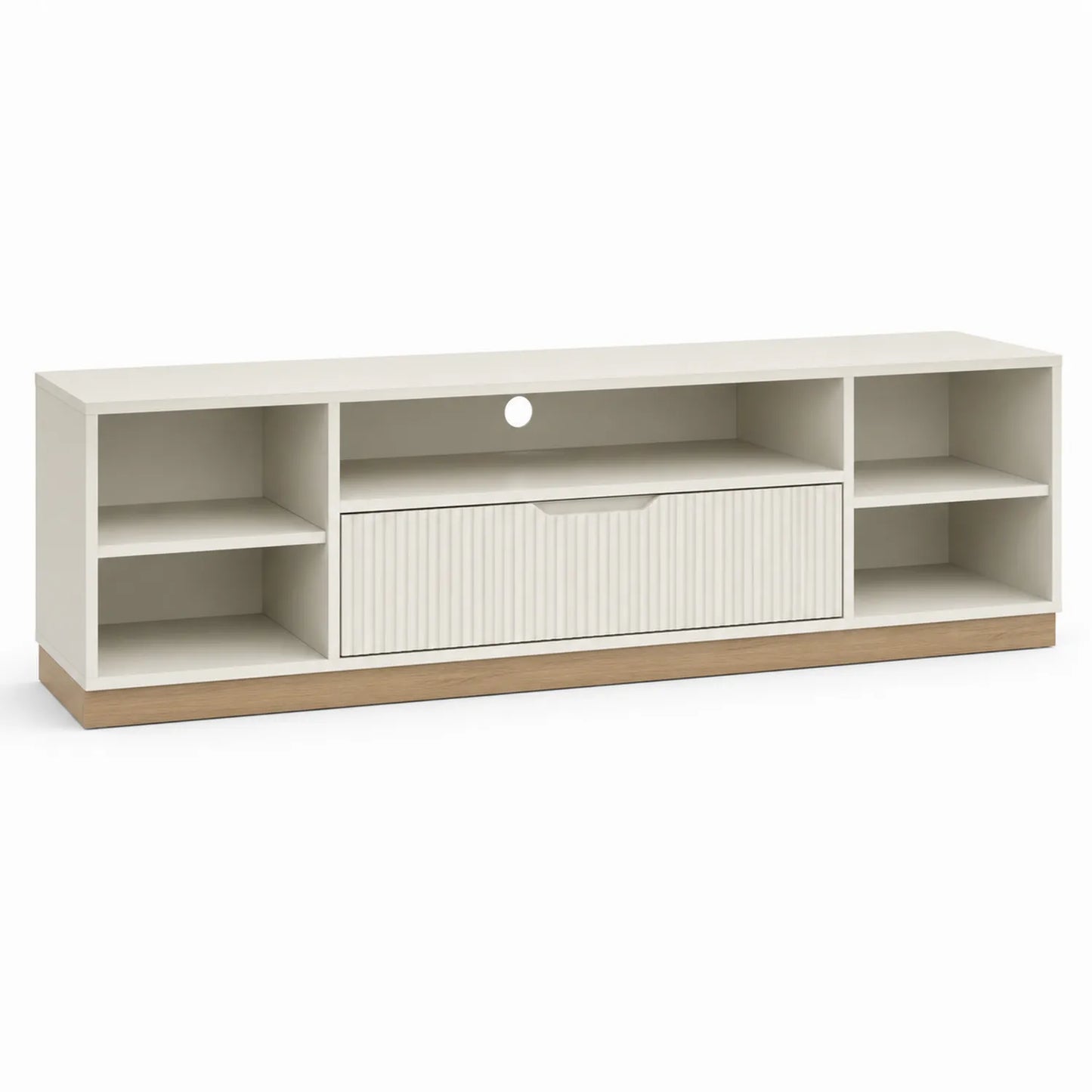 Szafka RTV stojąca 180 x 40 x 50 cm MDF płyta laminowana biały dekor dąb z szufladą i półkami otwartymi