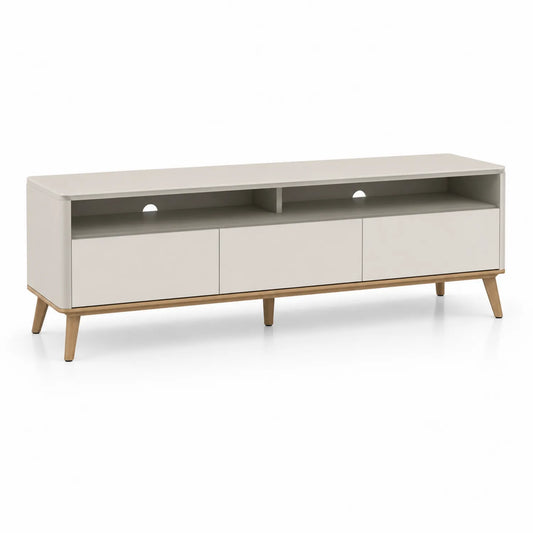 Szafka RTV 180 cm x 40 cm x 50 cm MDF prostokątna kremowa z otwartymi półkami i drewnianymi nogami
