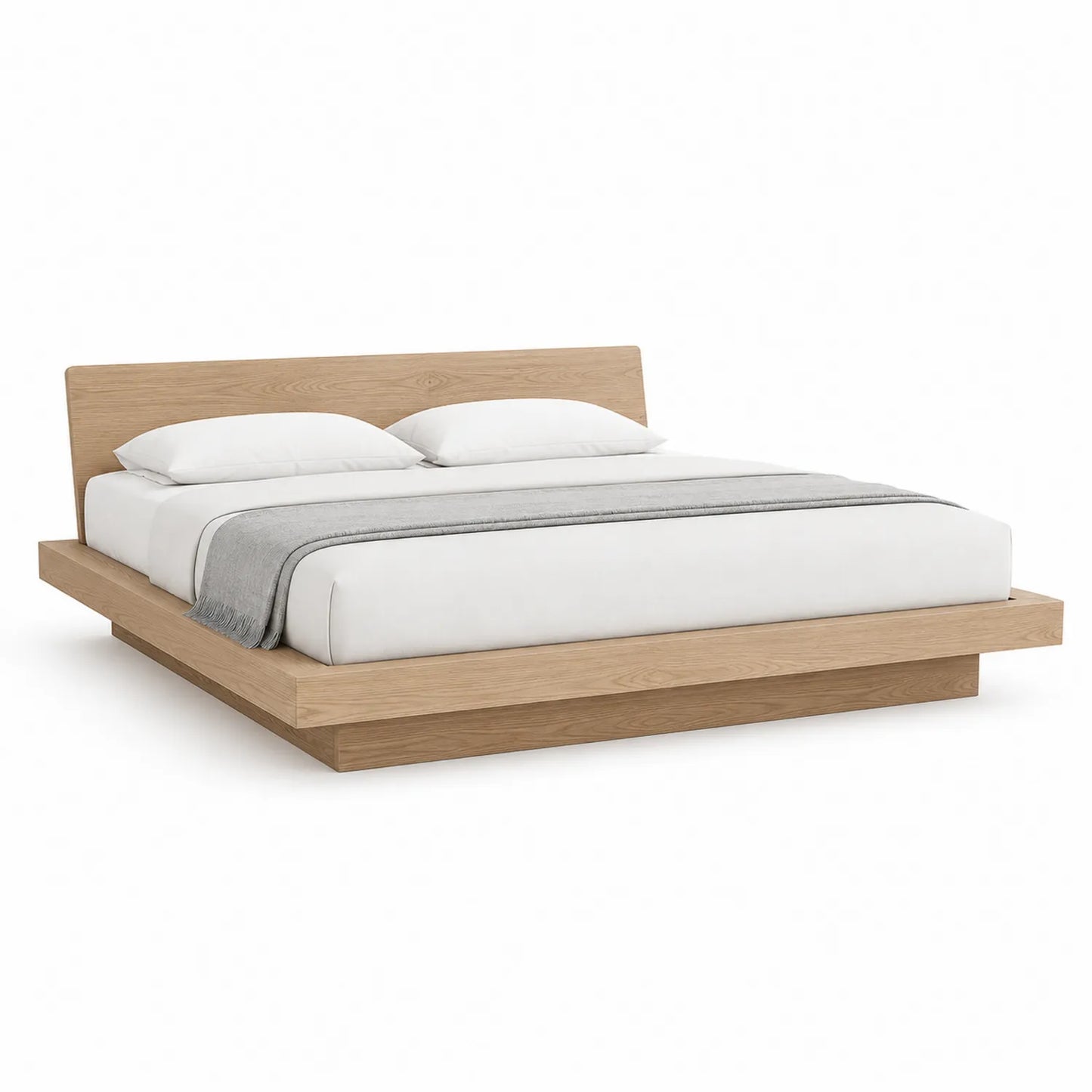 Łóżko platformowe 160 cm x 200 cm MDF fornir dębowy prostokątne naturalne drewno z zagłówkiem