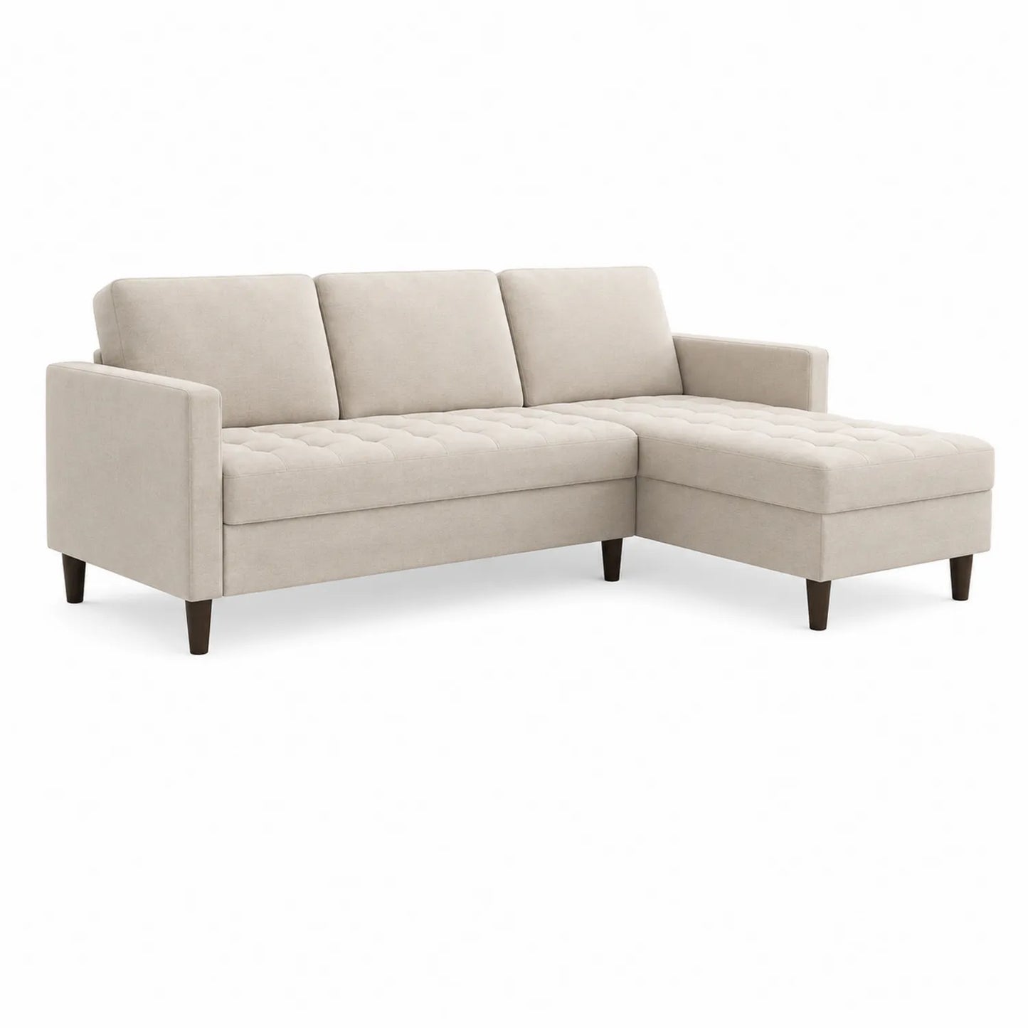 sofa narożna prawostronna 240 cm x 150 cm x 85 cm tkanina poliestrowa beżowa nogi drewniane