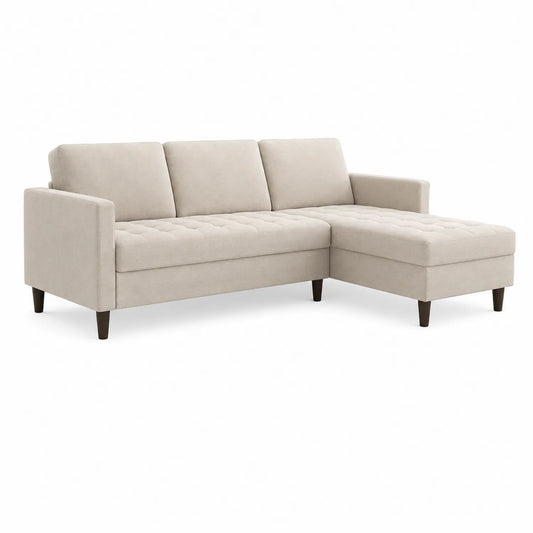 sofa narożna prawostronna 240 cm x 150 cm x 85 cm tkanina poliestrowa beżowa nogi drewniane