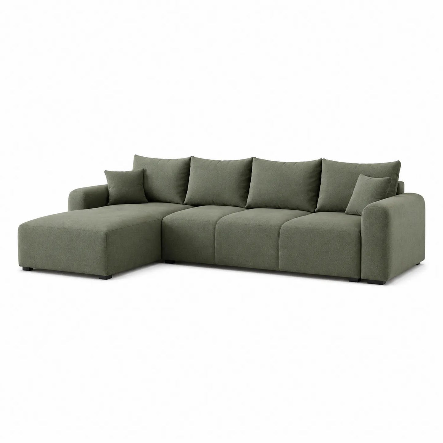Sofa narożna z szezlongiem 260 x 160 x 85 cm tapicerowana tkanina poliestrowa zielona modułowa