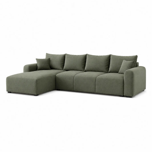 Sofa narożna z szezlongiem 260 x 160 x 85 cm tapicerowana tkanina poliestrowa zielona modułowa