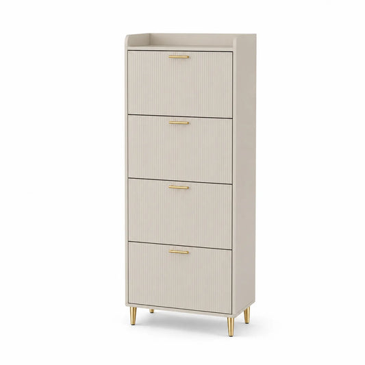 Szafka na buty 60 cm x 24 cm x 120 cm MDF laminowany beżowy złoty 4 uchylne fronty metalowe nogi