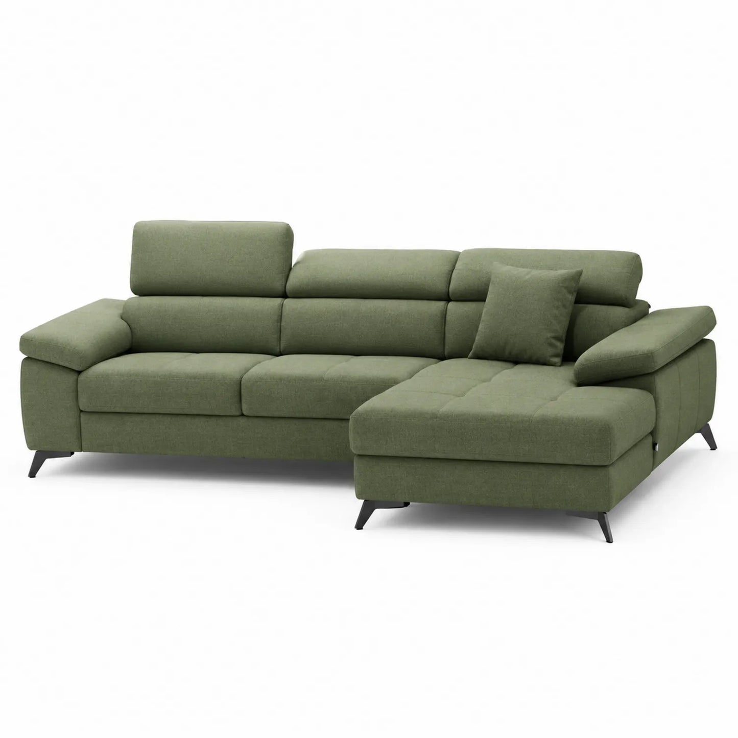 Sofa narożna z szezlongiem 260 cm x 160 cm x 85 cm tkanina poliestrowa zielona kształt L czarne metalowe nogi