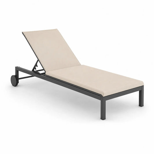 Leżak ogrodowy regulowany 200 cm x 65 cm x 30–90 cm z kółkami aluminium stal beżowy ciemnoszary