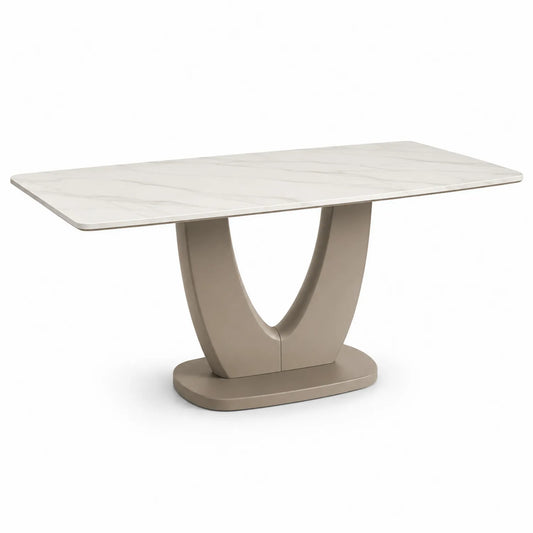 Stół prostokątny 160 x 80 x 75 cm z blatem ze spieku kamiennego biały wzór marmuru beżowa podstawa MDF