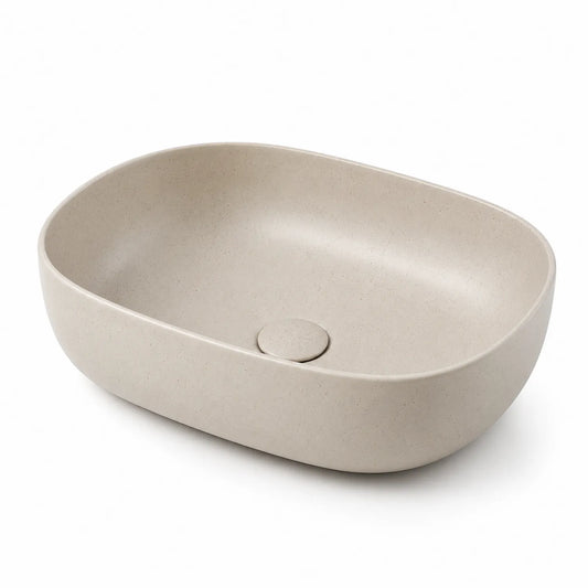 Umywalka nablatowa owalna 60 x 38 x 13 cm z kompozytu mineralnego beżowa nakrapiana